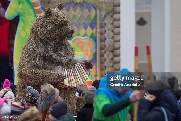 Model bear is seen during the Maslenitsa festival in Moscow, Russia on March 12, 2016. Maslenitsa is a sun-festival and a celebration of the end of...