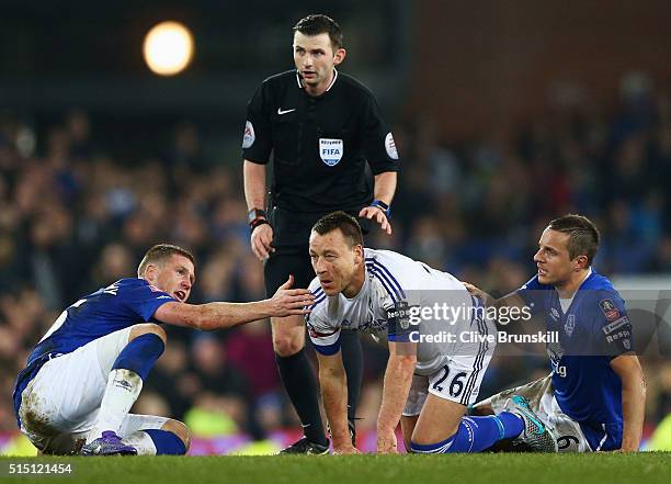 John Terry of Chelsea reacts during the Emirates FA Cup sixth round match between Everton and Chelsea at Goodison Park on March 12, 2016 in...