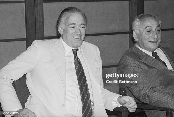 Former New York Magazine President Clay Felker and A. L. Blinder, chairman of the Board of Esquire, Inc., are all smiles at press conference 8/26 at...