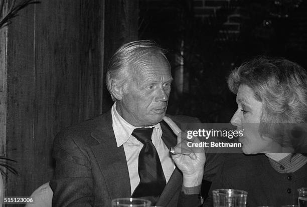 New York, New York: Actress Lauren Bacall and actor Richard Widmark get together during a cultural event given by the Nobel Prize winning human...