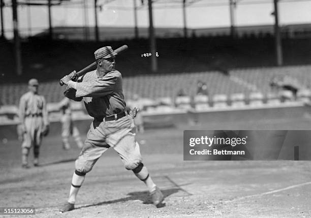 Rube Oldring, leftfielder for the Philadelphia Athletics, at bat.