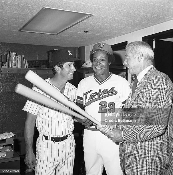 Yankee manager Billy Martin, who hands the American League All Star team, Rod Carew of the Twins who has a shot at batting .400 this season and...