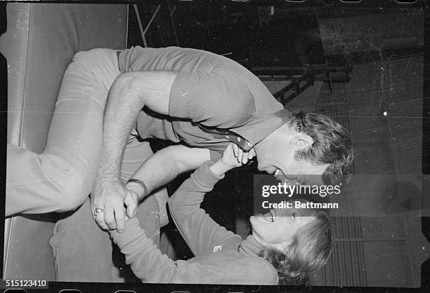 Co-stars William Shatner - whom a lot of people know as Captain James Kirk of the television series Star Trek - and Yvette Mimieux, relax after a...