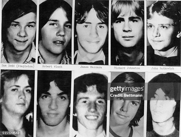 Teenage boys and young men, whose bodies have been definitely identified as the victims of American serial killer John Wayne Gacy. Top row, left to...