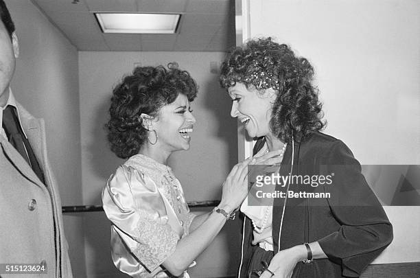 New York: Debbie Allen, star of the new Broadway production of West Side Story, is congratulated backstage by Chita Rivera who was the original Anita...