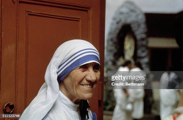Calcutta, India: Profile close up of Mother Teresa, founder of the Society of the Missionaries of Charity and 1979 Nobel Peace Prize winner.