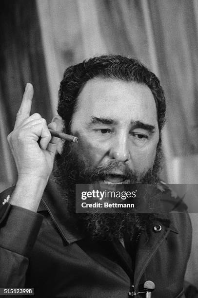 Stepping down from his Cubana Airlines Russian built jetliner, Cuban President Fidel Castro arrives in New York early on October 11th. It was his...