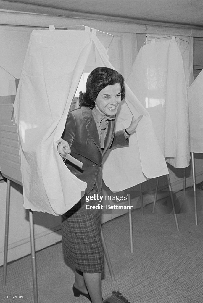 Diane Feinstein Exiting Voting Booth