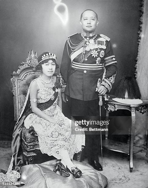 The King of Siam and His Bride. Above is shown his royal highness, the king of Siam with his bride, who was a member of the Royal Siamese Dancing...