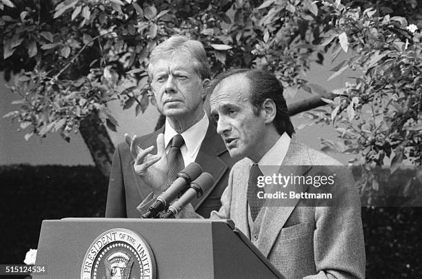 Elie Wiesel, chairman of the President's Commission, spoke about the Holocaust and presented President Carter with the panel's final report. Carter...