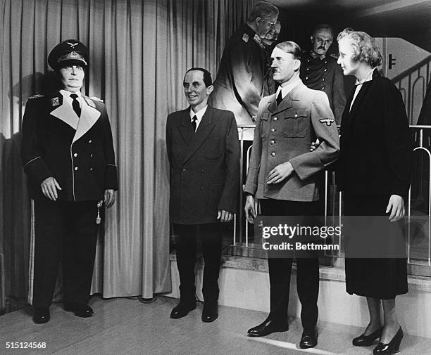 Life statues of Hitler, Goering, Goebbels and Eva Braun at the Hamburg Panoptikum War Museum in Germany.