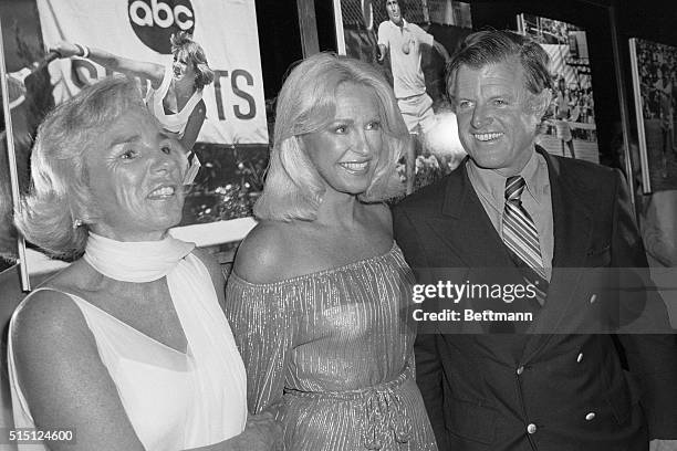 New York: Ethel Kennedy , Joan Kennedy and husband Sen. Ted Kennedy smile as they greet guests as the Kennedy family hosted a reception in the...