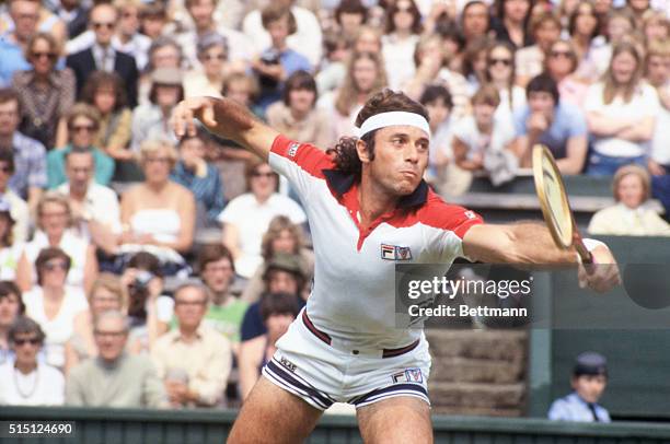 Guillermo Vilas, professional tennis player from Argentina, seen here in action.