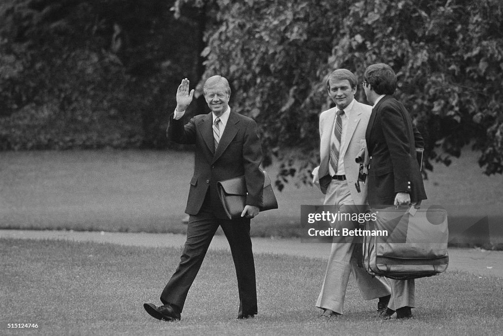 President Jimmy Carter With Press Secretary and Presidential Advisor