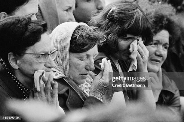 Many members of the crowd wept when the coffin containing the body of the former Yugoslav President Josip Broz Tito appeared at the top of the steps...