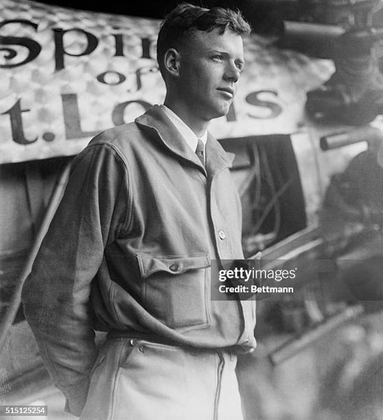 Aviator Charles Lindbergh with Spirit of St. Louis