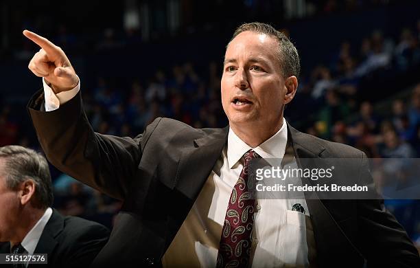 Head coach Billy Kennedy of the Texas A&M Aggies coaches during the second half of and SEC Basketball Tournament Semifinal game at Bridgestone Arena...