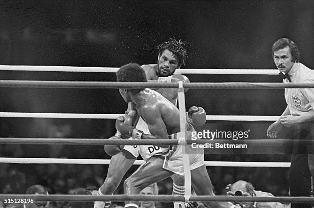 Montreal: Roberto Duran and Sugar Ray Leonard , mix it up during their WBC welterweight title bout June 20. Duran won an ever-so-slight 15-round...