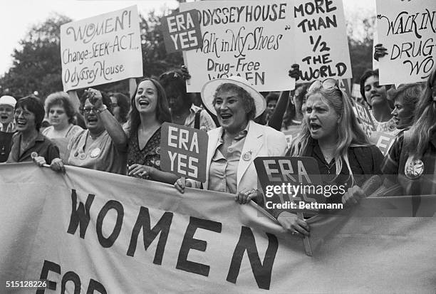 Former New York Congresswoman Bella Abzug joins some 4,000 Era advocates in midtown, as they stage march celebrating the 60th anniversary of the...