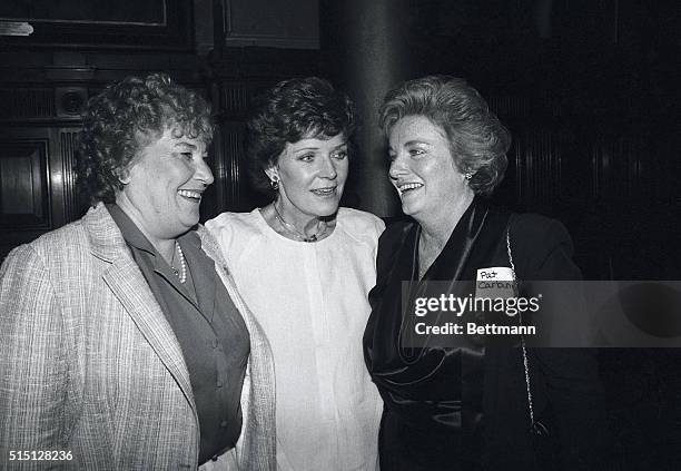 Bella Abzug and Polly Bergen help Patricia Carbine, publisher of Ms., celebrate the feminist magazine's 10th birthday party. About 1200 men and women...