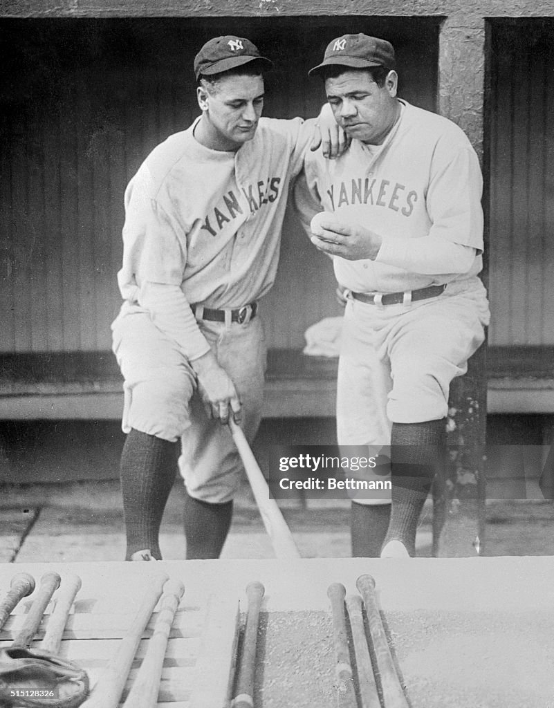 Lou Gehrig and Babe Ruth Holding Ball from 500th Home Run