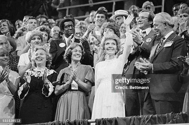 Detroit, Michigan: Nancy Reagan acknowledges the applause from the Republican National Convention where her husband, Ronald Reagan, will be formally...