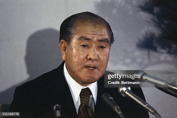 The Prime Minister of Japan, Zenko Suzuki, giving a speech.