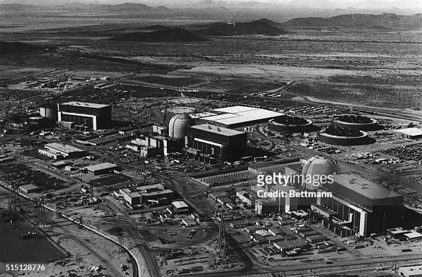 The Palo Verde Nuclear Generating Station was 77 percent completed as of February 28, 1982. Unit One, on the right, is scheduled for commercial...