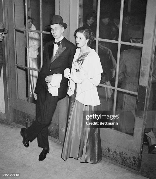 Washington, DC: Roosevelt's Son At Inaugural Ball, Washington, D. C. Pictured as they attended the Ball, photo shows Franklin D. Roosevelt, Jr., with...