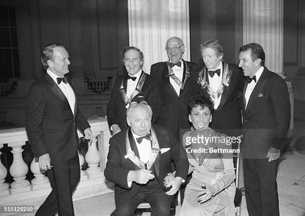 Washington: L-R Gianfranco Menotti; Arthur Miller; Danny Kaye; - Isaac Stern and Lena Horne, pose for photographers following a dinner on Capitol...