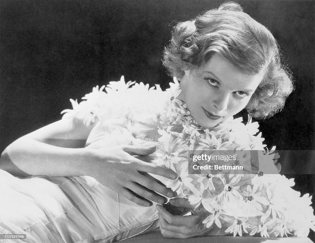 Actress Katharine Hepburn with Flowers