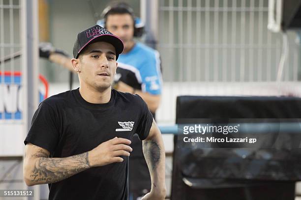 Luis Salom of Spain and SAG Team runs in pit during the Moto2 And Moto 3 Tests at Losail Circuit on March 12, 2016 in Doha, Qatar.
