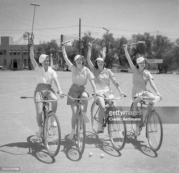 The Fearsome Four. A beautiful combination in any sport is this foursome indulging in a little bicycle polo, the latest fad in Hollywood. Left to...