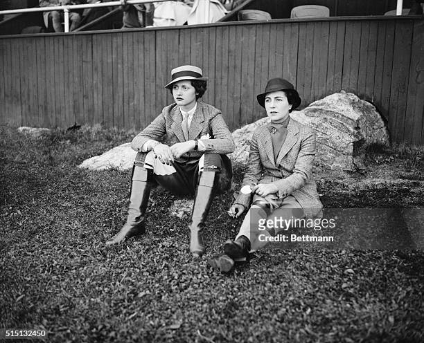 Society at Tuxedo Horse Show. Miss Adelaide Moffett and Mrs. John V. Bouvier, 3rd, shown as they attended the first day of the Tuxedo Horse Show at...