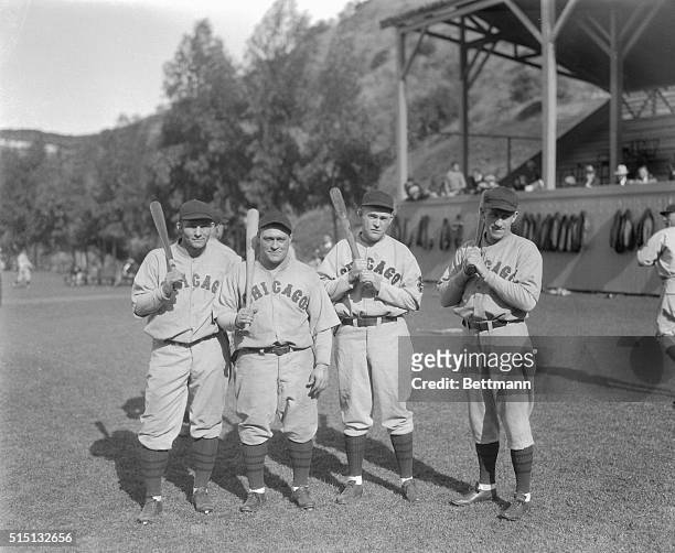 The scoring punch of left to right, Riggs Stephenson, Hack Wilson, Rogers Hornsby, and Kiki Cuyler were powerful. They put the edge on their batting...