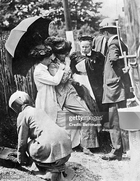 London, England- This shows an incident which occured in 1913. Confined to a nursing home, after forcible feeding in jail had undermined her health,...