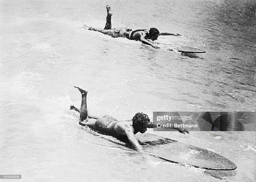 Duke Kahanamoku Competing in a Surfing Championships