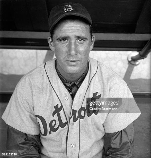 Henry "Hank" Greenberg, heavy-hitting first baseman of the Detroit Tigers, at the spring training camp of the Tigers at Lakeland, Florida.