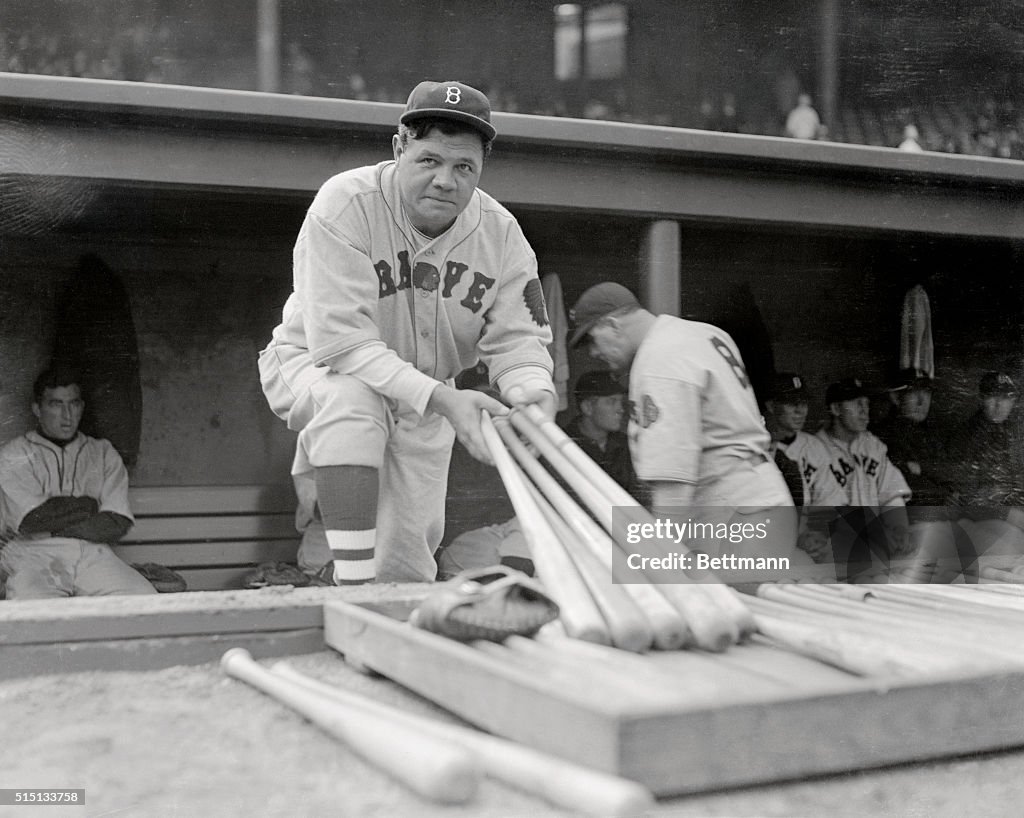 Babe Ruth Looking over Bats