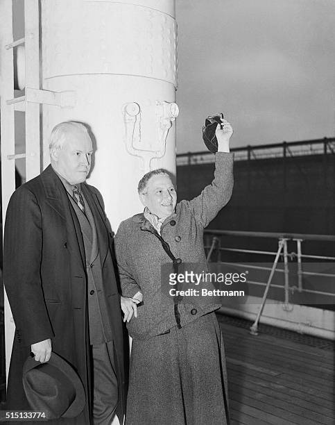 Gertrude Stein Returns to Paris; Carl Van Vechten, noted author, bids bon voyage to Gertrude Stein, prominent writer, as she sailed from New York,...