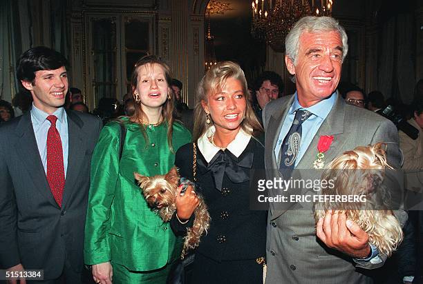 From right: Actor Jean-Paul Belmondo, one of France's biggest screen stars and a symbol of 1960s New Wave cinema, his companion Natty, his...