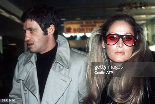 Actor Jean-Paul Belmondo, one of France's biggest screen stars and a symbol of 1960s New Wave cinema, and Swiss actress Ursula Andress upon their...