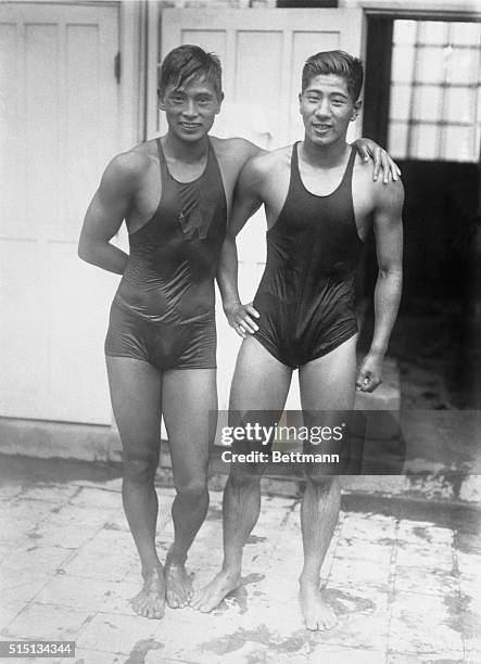 Tokyo: Above at left is shown Katsuo Takaishi, the Japanese Olympic swimmer, who recently established a new world's record for the 200 metre event...