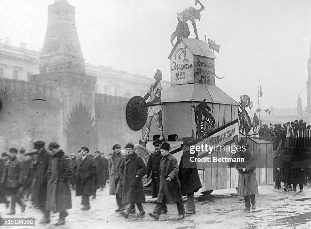 Revolution Celebration in Moscow. Moscow, Russia: Photo shows the workingmen parade at the Red Square in Moscow, during the celebration there of the...