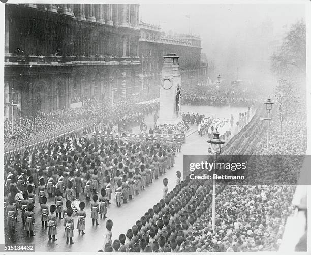 London: Photo shows a general view of the ceremonies which took place on Armistice Day morning at the London Cenotaph, in Whitehall. A two minute...