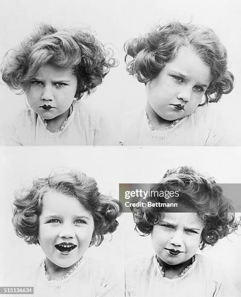 England sees future pickford in four year old film wonder. London....England...photo shows four year old Pearl Hay, in some of the many moods that...