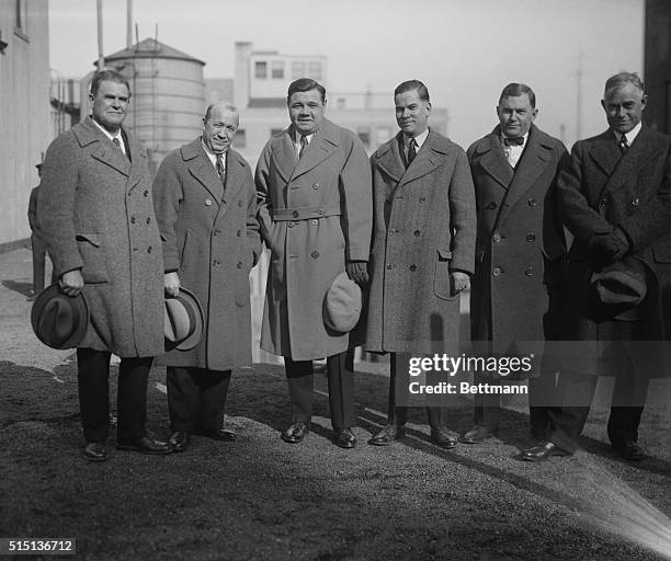 Photo shows right to left: Glenn S. Warner, known as Pop Warner, of Leland Stanford University, California; Knute K. Rockne, coach of Notre Dame...