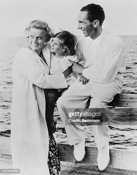 Reich's propaganda minister on holiday. This exclusive photo shows Dr. Paul [Joseph] Goebbels, German propaganda minister with his wife and daughter,...