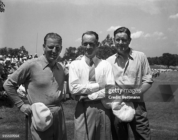 Shown on the first tee of the Spring Mill Course where the U.S. Open Golf championship is being held, are Craig Wood, Denny Shute, and Byron Nelson.