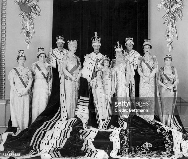 The official Coronation Group picture of the British family is shown, with emphasis on the main family. The photo was taken at Buckingham Palace by...